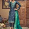 Blue Stones Embellished Banarasi Pant Suit With Dupatta -Riwaayat Store p3207sl04