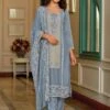 Blue Pant Style Suit With Floral Embroidered Dupatta -Riwaayat Store p3209sl01