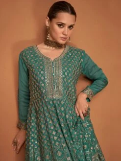 Green Sharara Pattern Salwar Kameez In Georgette -Riwaayat Store p3215sl05 1