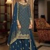 Blue Sequins Embellished Salwar Kameez With Sharara Style -Riwaayat Store p3219sl04