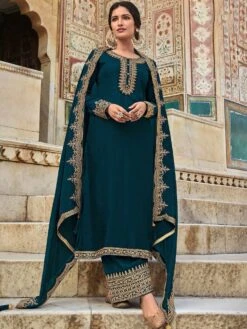 Blue Zari Embroidered Palazzo Suit