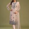 Peach Thread Work Pant Style Salwar Kameez