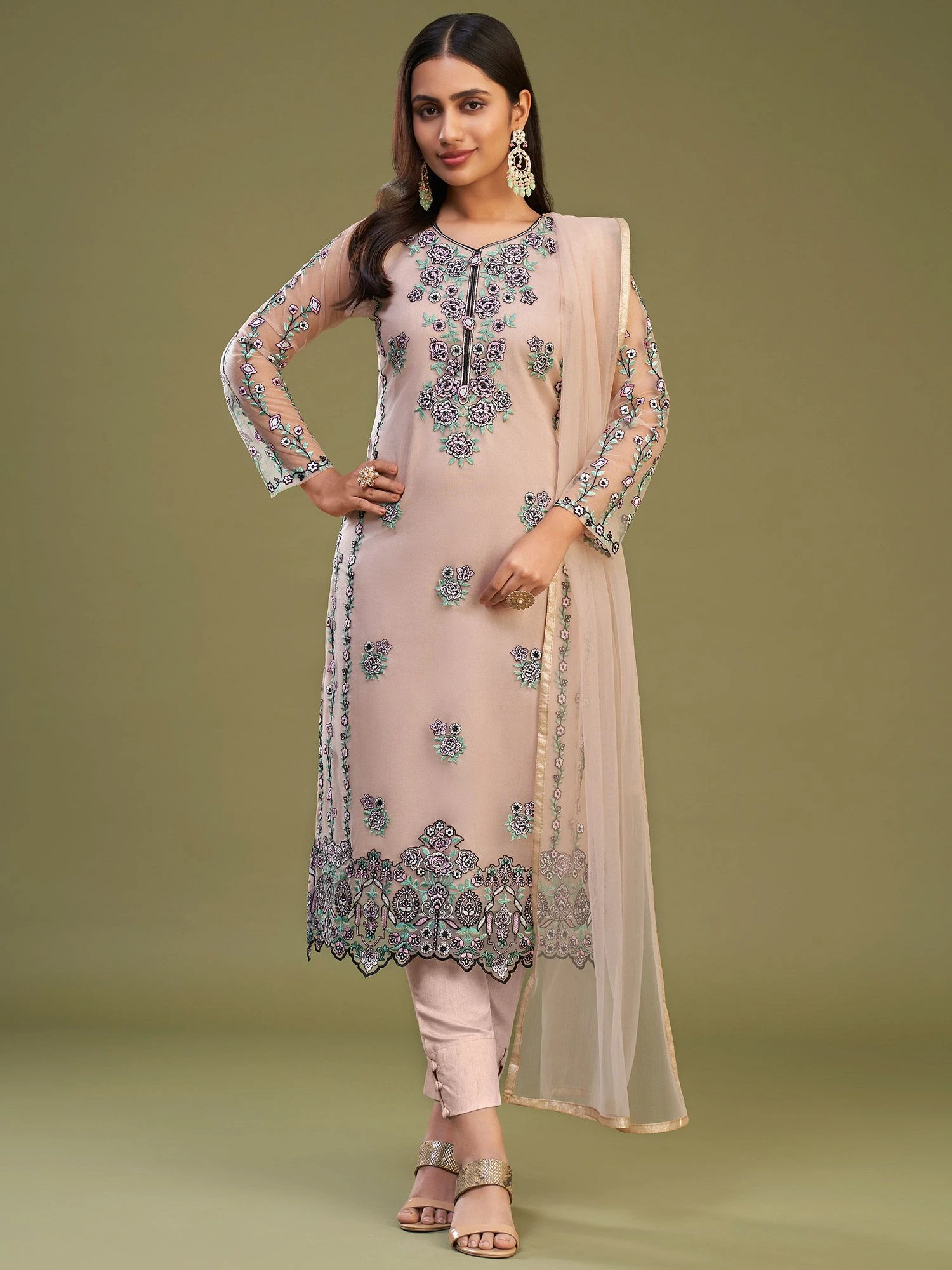 Peach Thread Work Pant Style Salwar Kameez 3 Peach Thread Work Pant Style Salwar Kameez