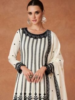 White Sharara Styled Salwar Kameez In Silk -Riwaayat Store p3236sl02 1