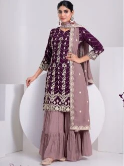 Purple Festive Salwar Kameez In Sharara Style