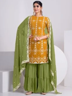 Yellow Casual Suit With Sharara And Dupatta
