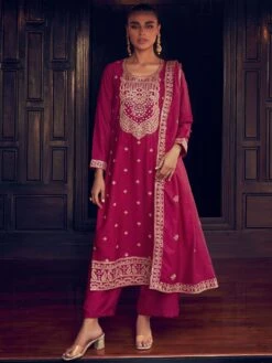 Pink Palazzo Styled Salwar Kameez With Dupatta