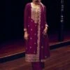 Purple Festive Suit In Silk With Palazzo And Dupatta