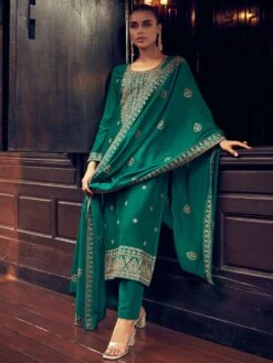 Green Thread Augmented Palazzo Styled Salwar Kameez