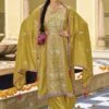 Olive Green Silk Salwar Suit In Stone Work