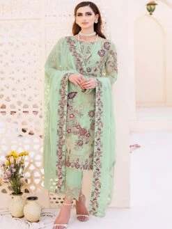Green Pant Suit In Thread Work Embroidery
