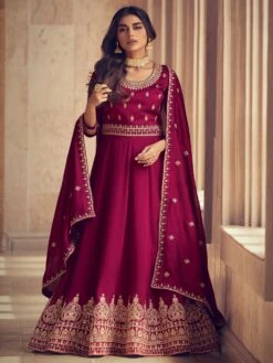 Maroon Zari Work Anarkali Salwar Kameez In Silk
