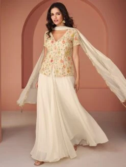 White Floral Embroidered Lehenga Choli In Georgette