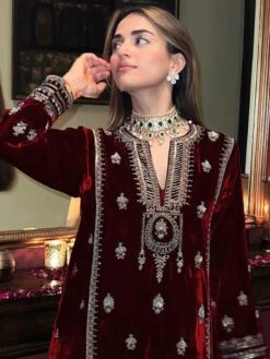 Red Wedding Suit In Zari Work With Velvet Fabric -Riwaayat Store p3254sl05 1