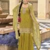 Green Sharara Style Suit With Printed Dupatta -Riwaayat Store p3256sl01