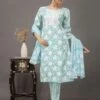 Blue Floral Printed Salwar Kameez In Cotton -Riwaayat Store p3257sl03