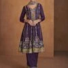 Purple Punjabi Style Chinon Suit Set With Palazzo