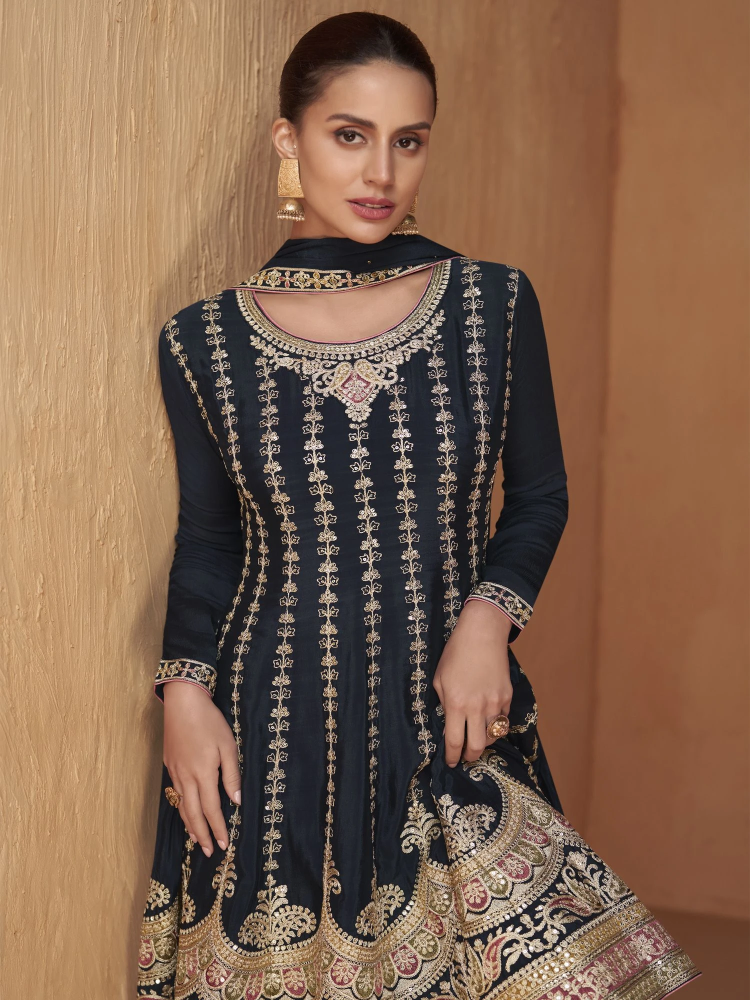 Navy Blue Zari Embellished Palazzo Salwar Kameez 4 Navy Blue Zari Embellished Palazzo Salwar Kameez - Image 2