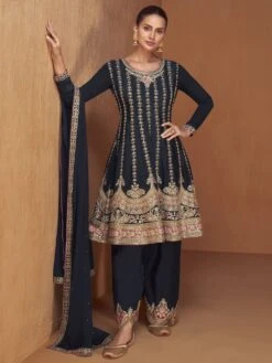 Navy Blue Zari Embellished Palazzo Salwar Kameez
