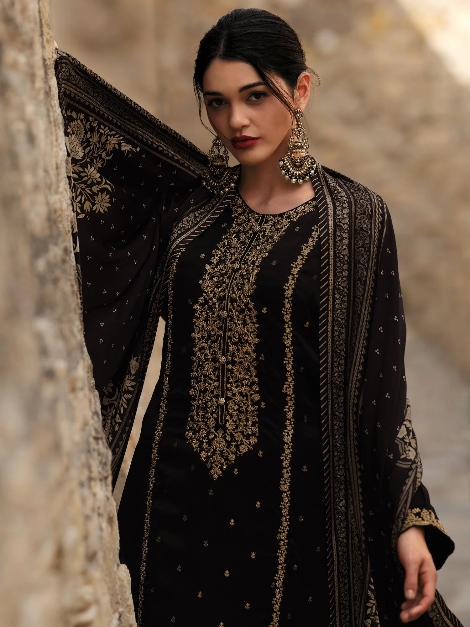 Black Sharara Style Party Salwar Suit In Zari Work 4 Black Sharara Style Party Salwar Suit In Zari Work - Image 2