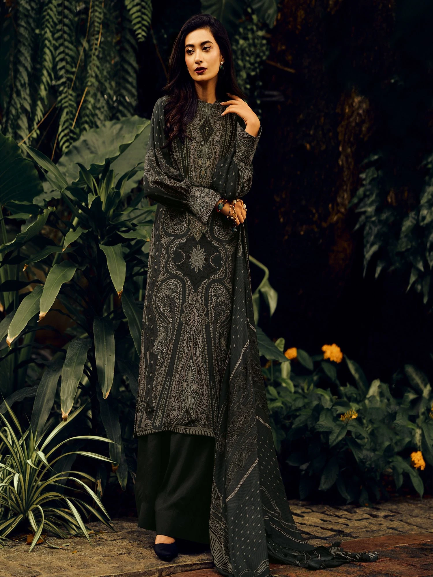 Grey Digital Printed Palazzo Style Salwar Kameez 3 Grey Digital Printed Palazzo Style Salwar Kameez