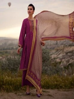 Purple Festive Printed Salwar Kameez In Palazzo Style