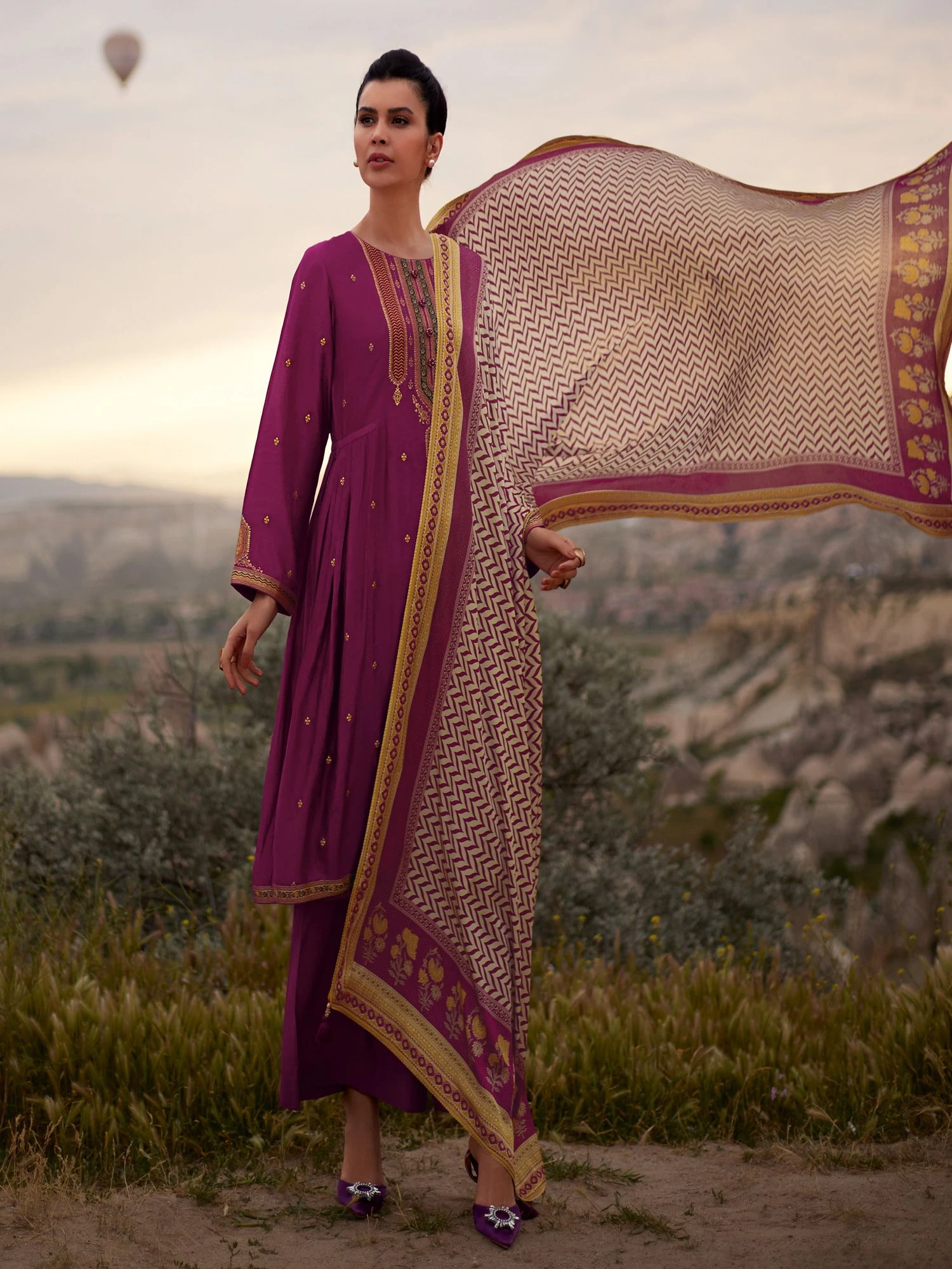 Purple Festive Printed Salwar Kameez In Palazzo Style 3 Purple Festive Printed Salwar Kameez In Palazzo Style