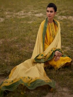 Yellow Silk Weaving Pakistani Salwar Kameez