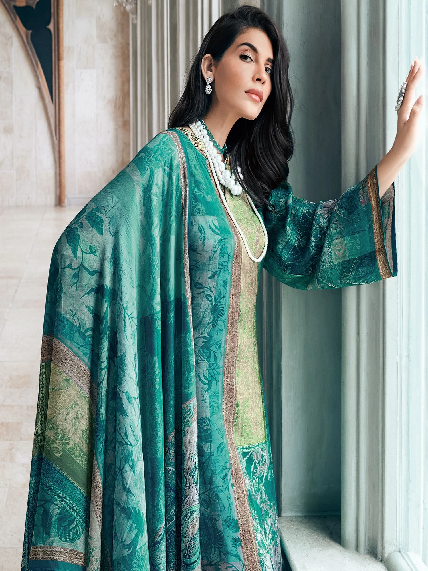 Rama Green Floral Printed Suit In Palazzo Style 4 Rama Green Floral Printed Suit In Palazzo Style - Image 2