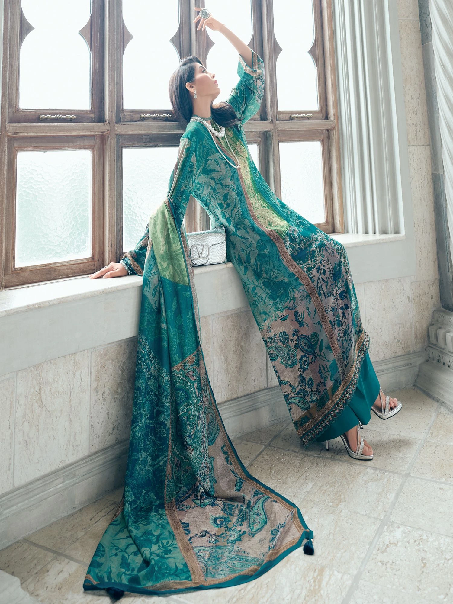 Rama Green Floral Printed Suit In Palazzo Style 3 Rama Green Floral Printed Suit In Palazzo Style