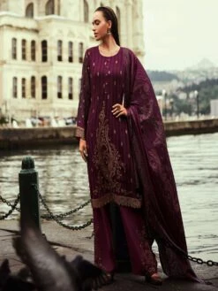 Wine Silk Woven Palazzo Style Festive Salwar Kameez