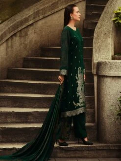 Dark Green Palazzo Style Printed Salwar Suit In Silk