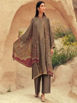 Light Brown Silk Woven Palazzo Salwar Kameez