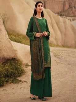 Dark Green Palazzo Salwar Suit With Printed Dupatta