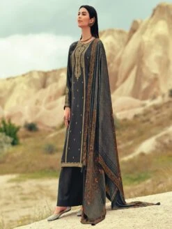 Grey Festive Palazzo Suit With Floral Printed Dupatta