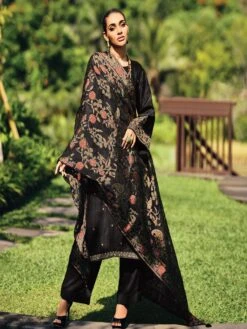 Black Party Wear Palazzo Suit In Cotton With Floral Work