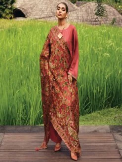 Red Festive Salwar Kameez With Floral Print Dupatta