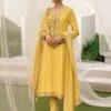 Yellow Silk Weaving Pant Style Suit With Lace Bordered -Riwaayat Store p3269sl02
