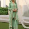 Green Silk Sharara Salwar Suit In Floral Thread Work 1 Green Silk Sharara Salwar Suit In Floral Thread Work -Riwaayat Store p3269sl03