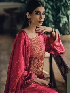 Red Velvet Salwar Kameez In Print With Palazzo Style -Riwaayat Store p3271sl02 1