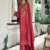 Red Velvet Salwar Kameez In Print With Palazzo Style -Riwaayat Store p3271sl02