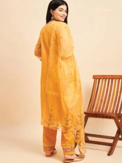 Yellow Floral Work Pant Style Salwar Suit In Organza -Riwaayat Store p3272sl01 2