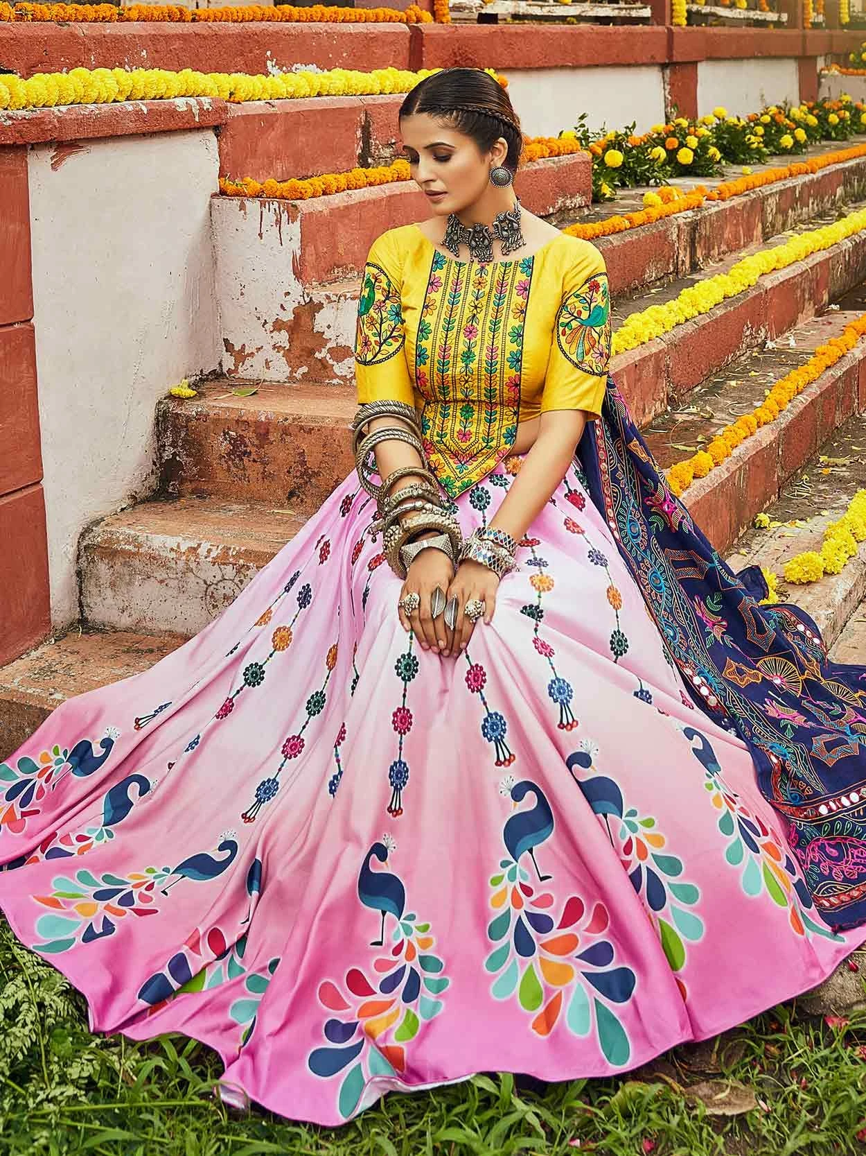Pink Printed Navaratri Lehenga Choli In Cotton 4 Pink Printed Navaratri Lehenga Choli In Cotton - Image 2
