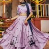 Purple Printed Navaratri Lehenga Choli In Silk
