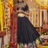 Black Cotton Lehenga Choli With Abstract Print -Riwaayat Store p4005lc04