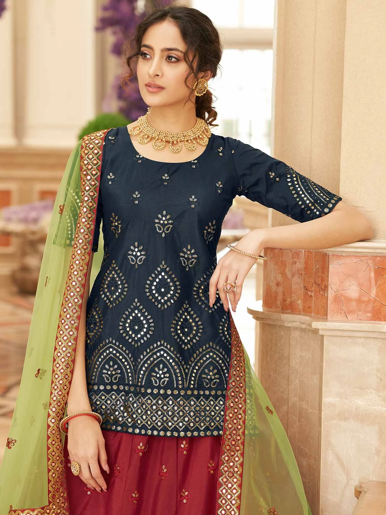 Maroon Sequined Lehenga Choli In Chiffon 4 Maroon Sequined Lehenga Choli In Chiffon - Image 2