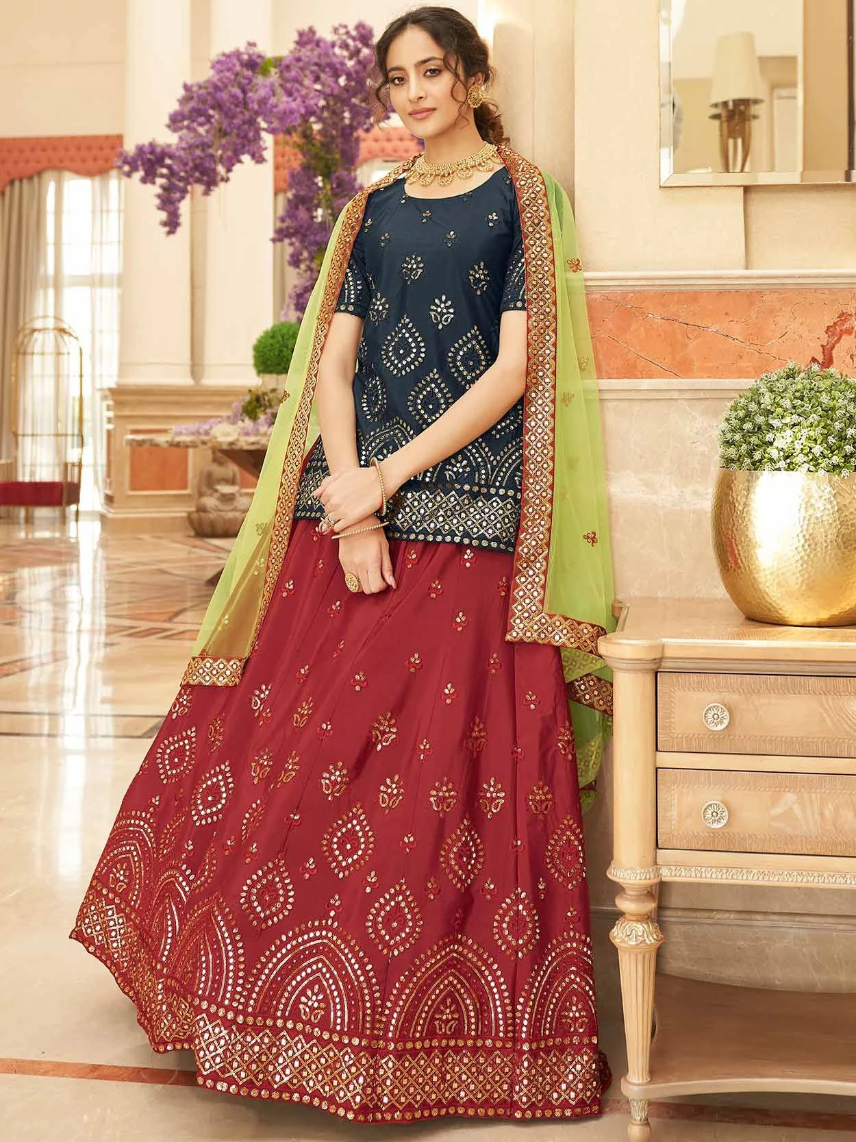 Maroon Sequined Lehenga Choli In Chiffon 3 Maroon Sequined Lehenga Choli In Chiffon