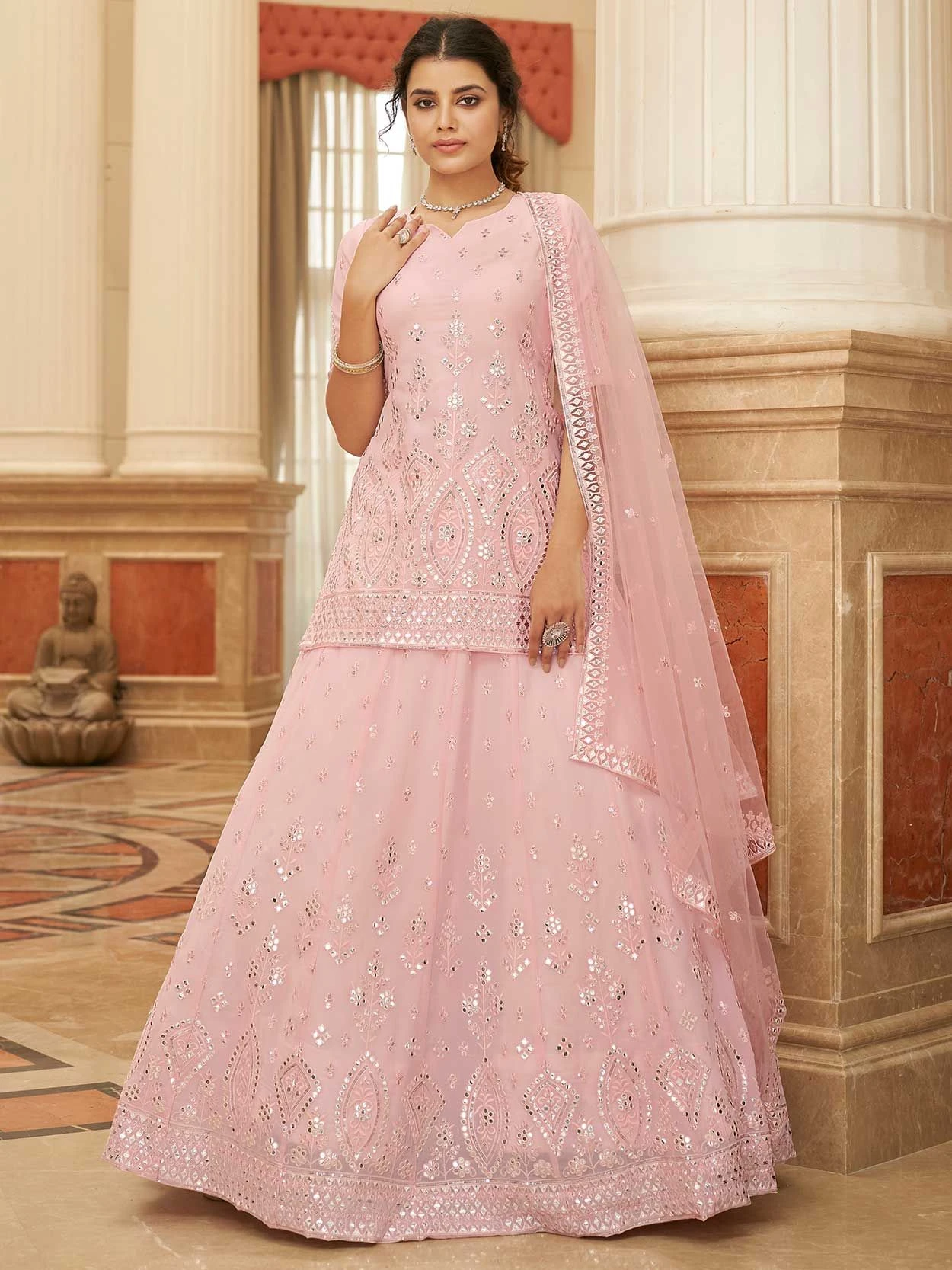Pink Gota Work Lehenga Choli In Georgette 3 Pink Gota Work Lehenga Choli In Georgette