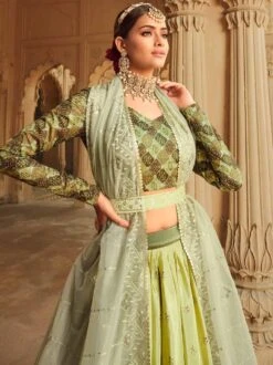 Green Sequined Lehenga Choli In Silk -Riwaayat Store p4008lc03 1