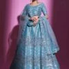 Blue Mirror Work Embroidered Art Silk Lehenga Choli -Riwaayat Store p4014lc02